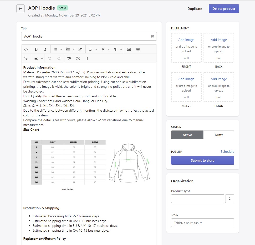 add product information