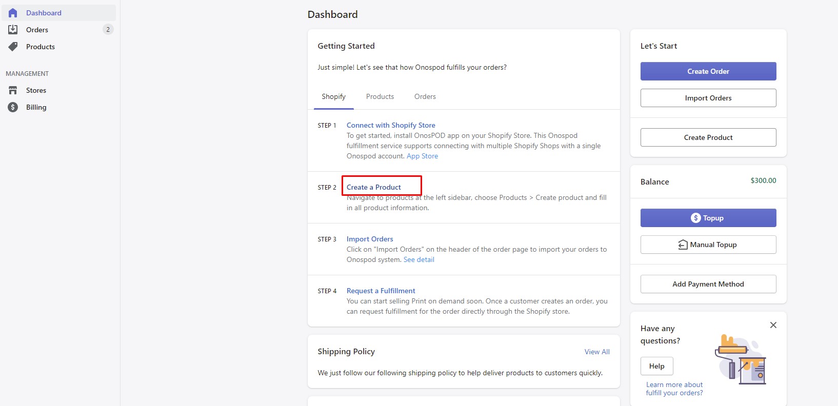 create product onospod print on demand