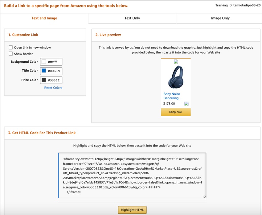 Tạo link Amazon Affiliate