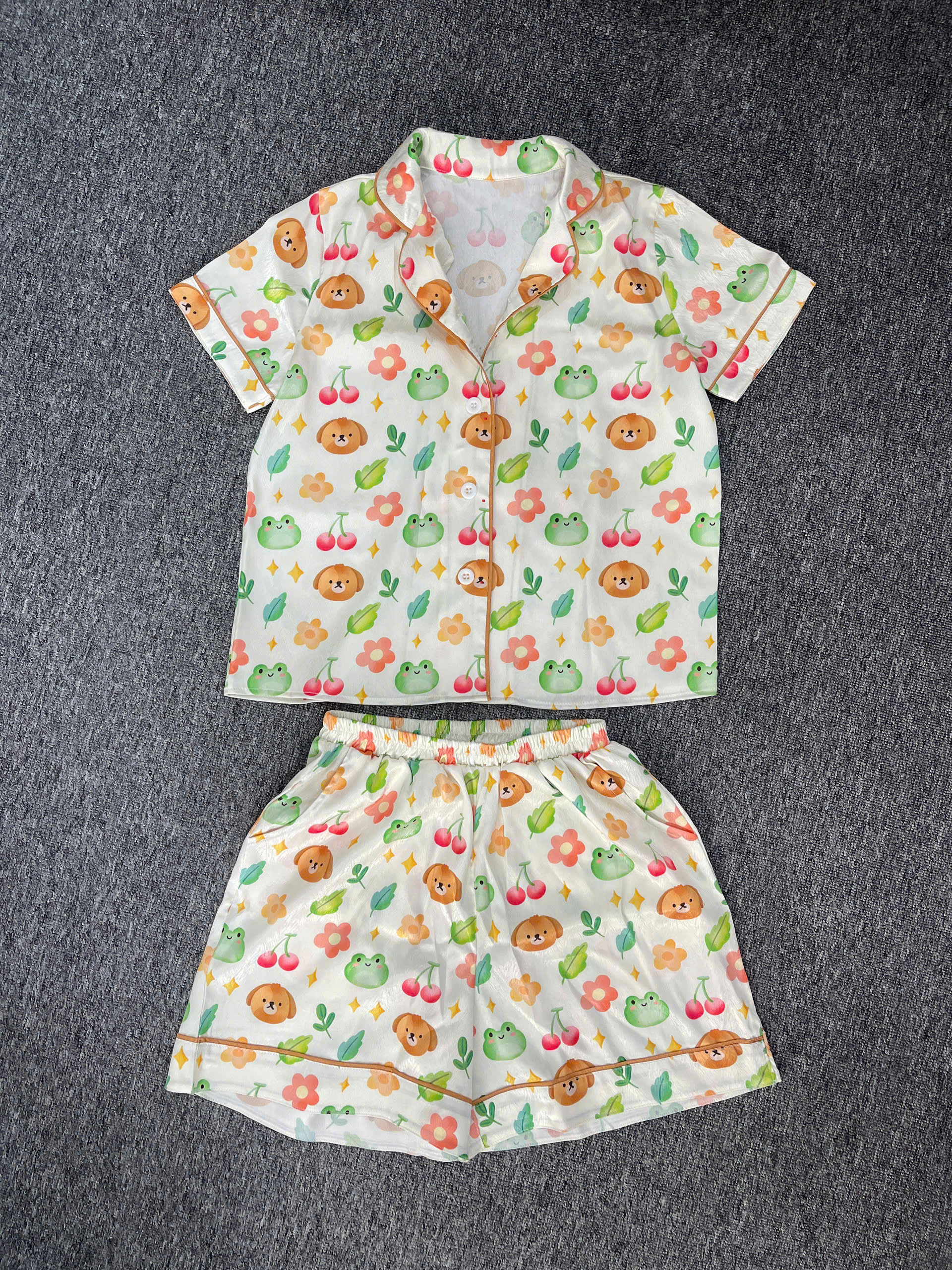 All-over Print Kid and Youth Satin Short-Sleeve Pajama Set 2 All-over Print Kid and Youth Satin Short-Sleeve Pajama Set - Image 2