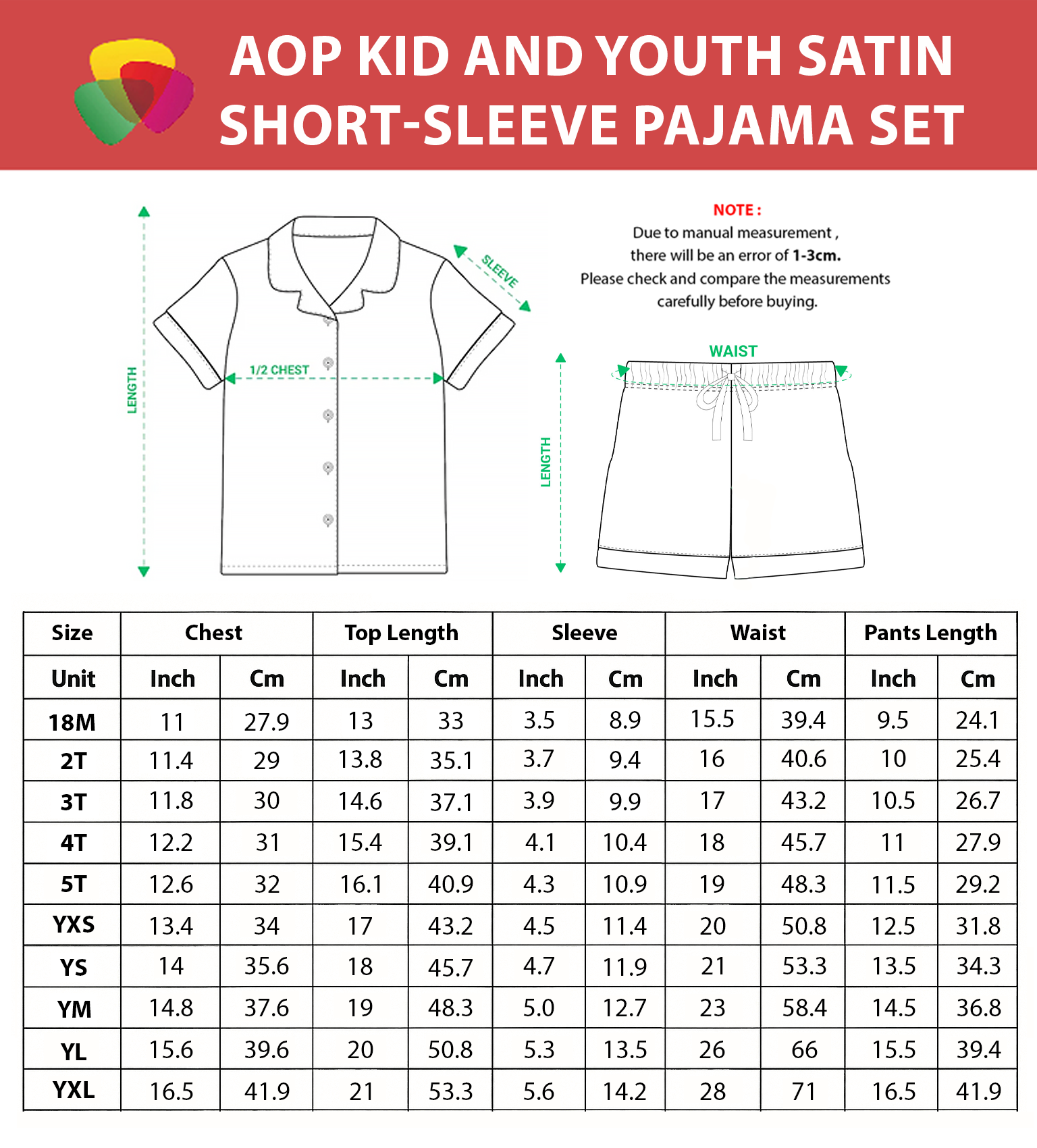 All-over Print Kid and Youth Satin Short-Sleeve Pajama Set 4 All-over Print Kid and Youth Satin Short-Sleeve Pajama Set - Image 4