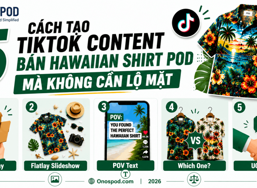 TikTok content bán Hawaiian shirt POD không lộ mặt