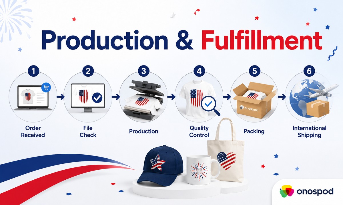 Cách seller POD chuẩn bị campaign July 4: Sản phẩm, thiết kế và fulfillment cho thị trường Mỹ 11 onospod production fulfillment july 4