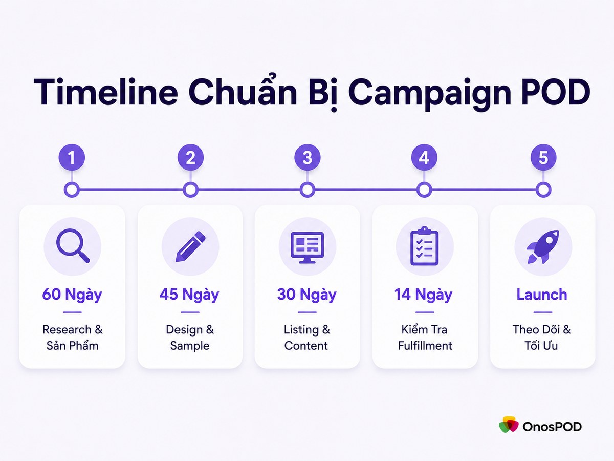 Lịch mùa bán hàng Print on Demand 2026: Seller nên chuẩn bị gì cho từng campaign? 9 timeline chuan bi campaign pod 60 ngay