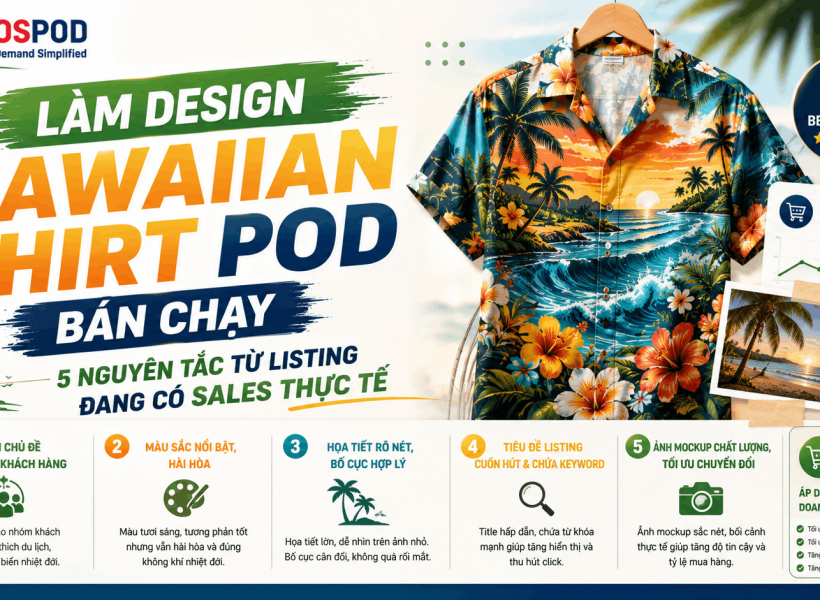 Làm Design Hawaiian Shirt POD Bán Chạy — 5 Nguyên Tắc Từ Listing Đang Có Sales Thực Tế