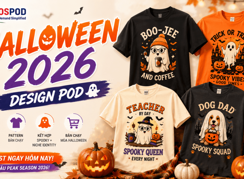 Làm Design POD Halloween 2026 — Màu Nào In Đẹp Trên Vải Tối, Pattern Nào Bán Và Cách Kết Hợp Spooky + Niche Identity