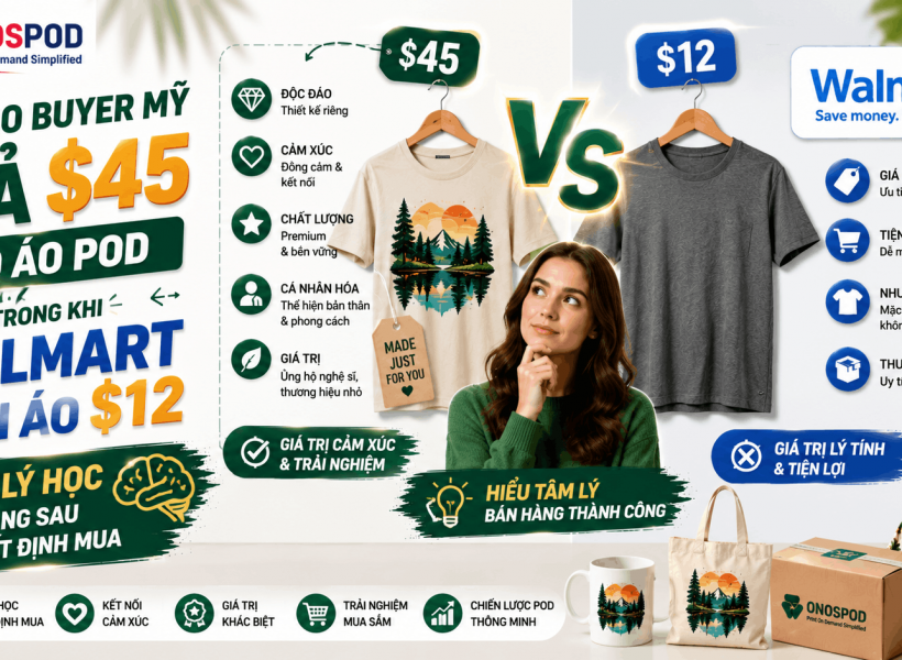 Tại Sao Buyer Mỹ Trả $45 Cho Áo POD Trong Khi Walmart Bán Áo $12 — POD Tâm Lý Học Đằng Sau Quyết Định Mua