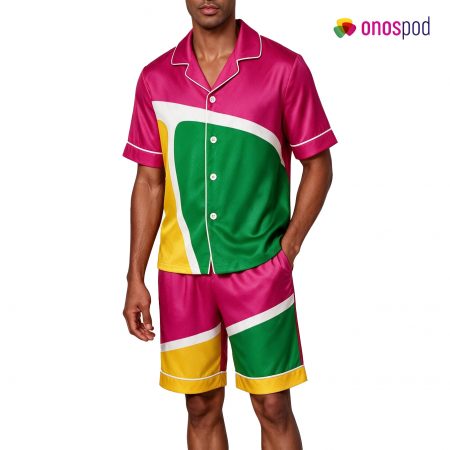 All-over Print Men's Satin Short-sleeve Pajamas Set
